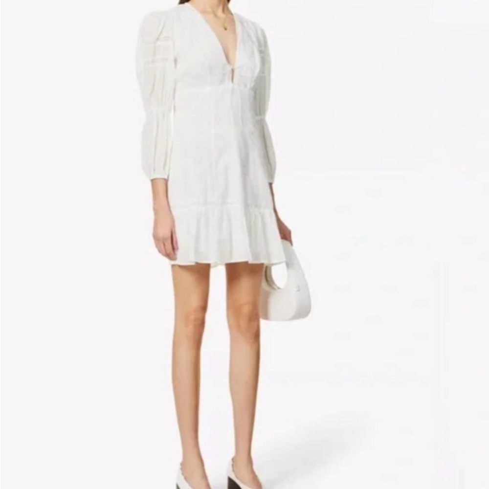 Reformation Cecille Embroidered Deep V Ruffle Mini Dress Size 12 NWT